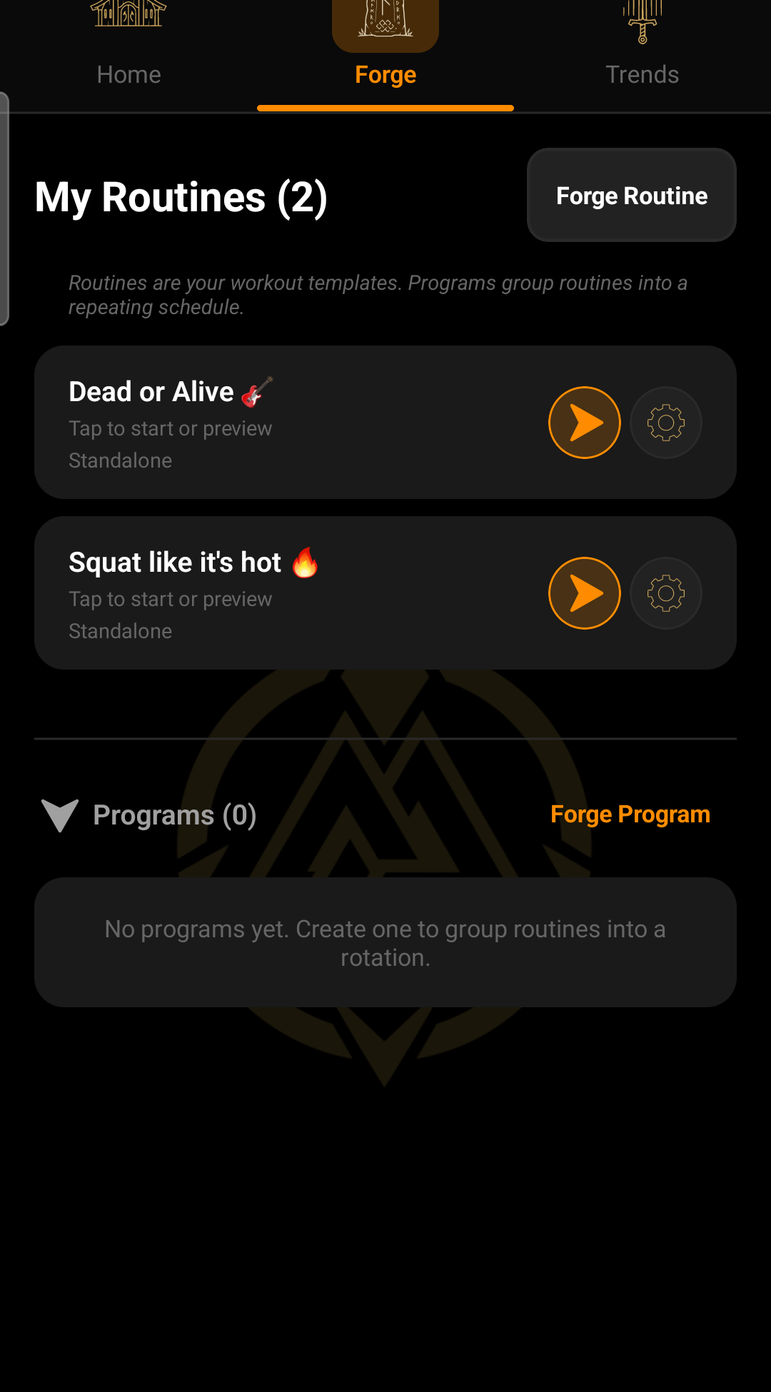 Forge tab with personal routines