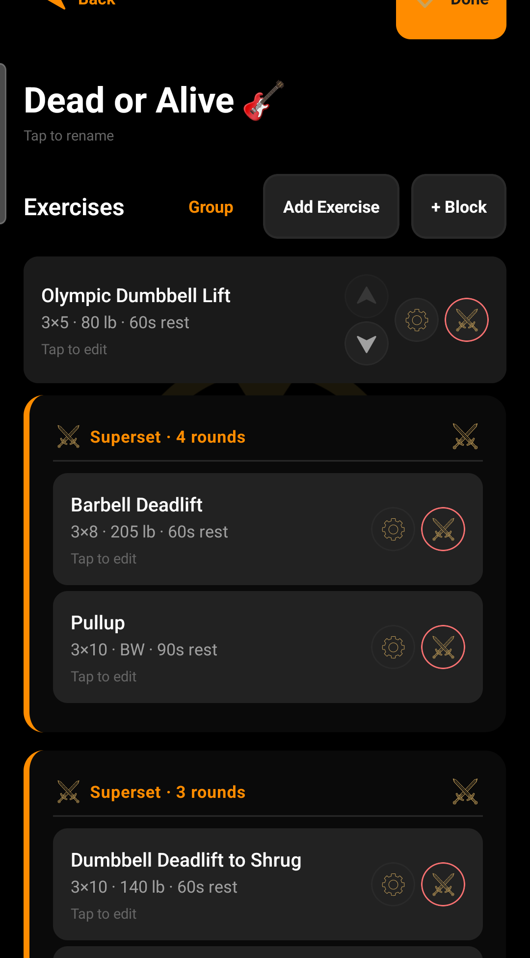 Routine editor with supersets