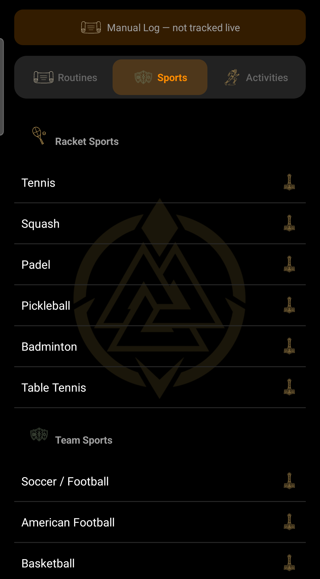 Manual activity log for sports